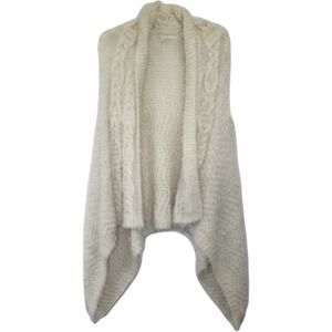 Kloth & Clover Ivory Eyelash Cable‎ Knit Open Front Waterfall Vest Cream OS